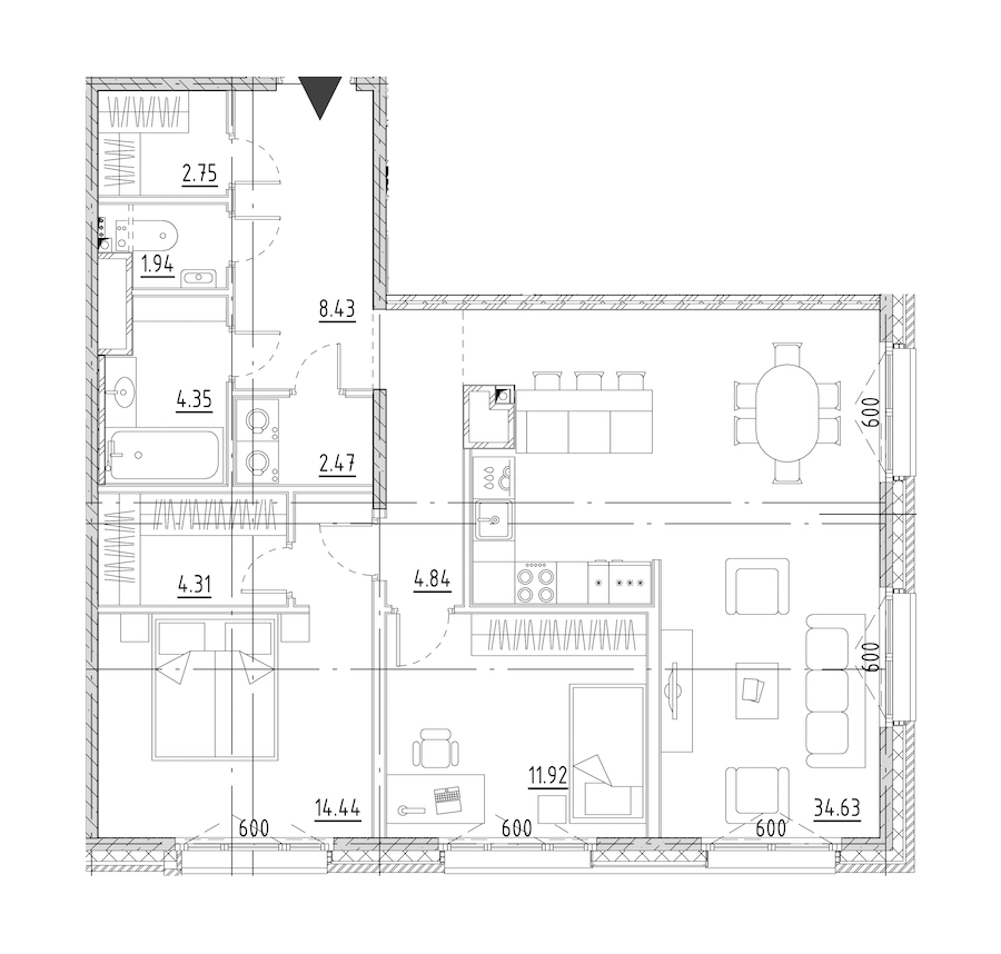 2-комнатная квартира 90.08 м², 8/9 эт., ЖК «LEGENDA Малоохтинский 68»